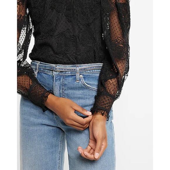 Express Lace Long Sleeve Blouse Top Womens XL Boho Bohemian Cottage Beige White - Picture 10 of 13